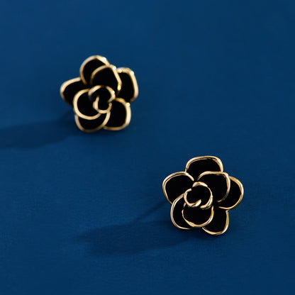 Basic Black Rose Stud Earrings