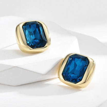 Rectangle Blue Crystal Stud Earrings