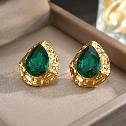 Emerald Raindrop Stud Earrings