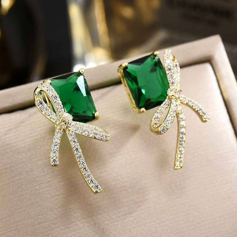 Emerald Zirconia Ribbon Stud Earrings