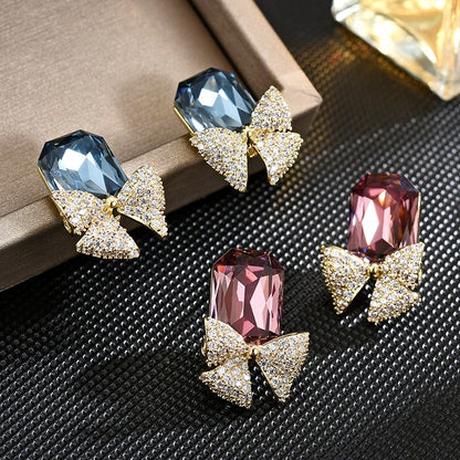 Rectangle Crystal Zirconia Bow Tie Stud Earrings