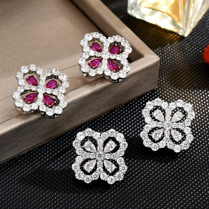 Full Zirconia Sapphire Clover Stud Earrings