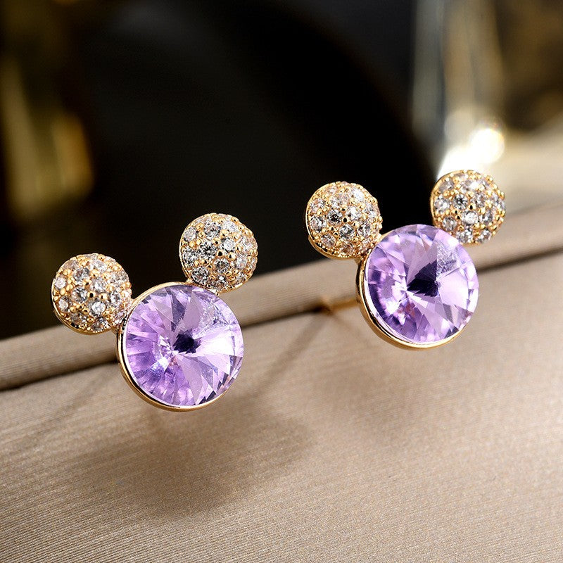 Double Round Purple Crystal Sapphire Stud Earrings