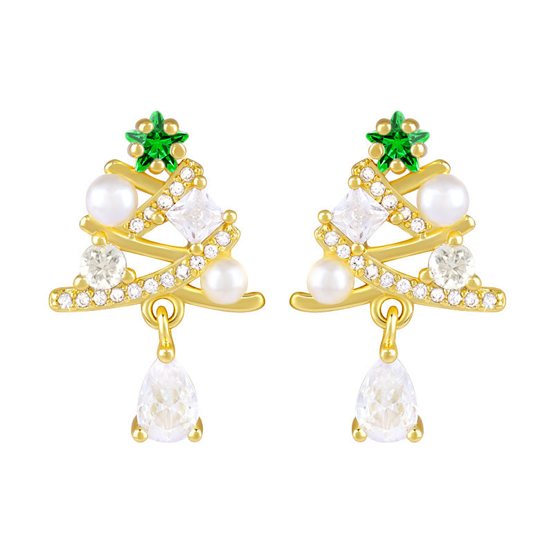 Teardrop Green Sapphire Dangling Christmas Tree Stud Earring