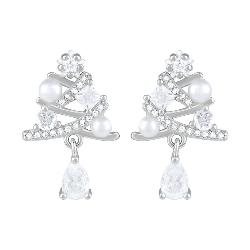 Teardrop White Sapphire Dangling Christmas Tree Stud Earring