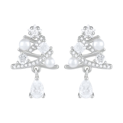 Teardrop White Sapphire Dangling Christmas Tree Stud Earring