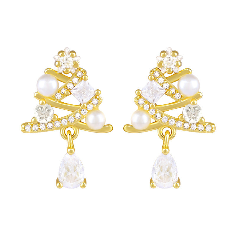 Teardrop White Sapphire Dangling Christmas Tree Stud Earring