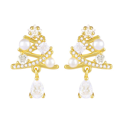 Teardrop White Sapphire Dangling Christmas Tree Stud Earring