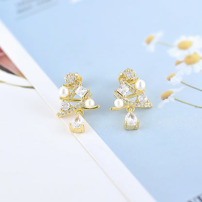 Teardrop White Sapphire Dangling Christmas Tree Stud Earring