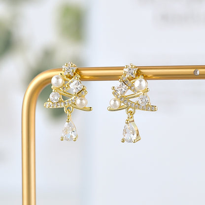 Teardrop White Sapphire Dangling Christmas Tree Stud Earring