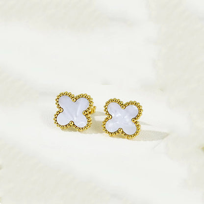 White Clover Mother of Pearl Stud Earrings