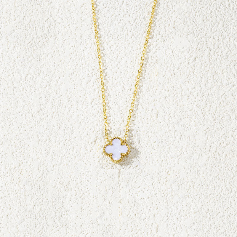 Fritillaria Mother of Pearl Clover Necklace White