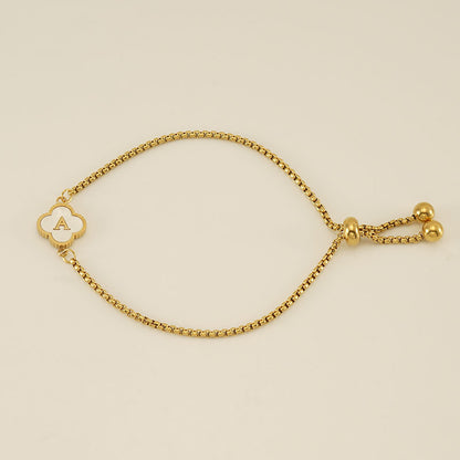 Clover Initial Letter Mother of Pearl Box Chain Bracelet