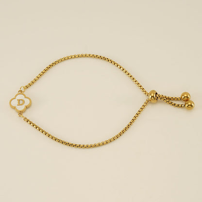 Clover Initial Letter Mother of Pearl Box Chain Bracelet