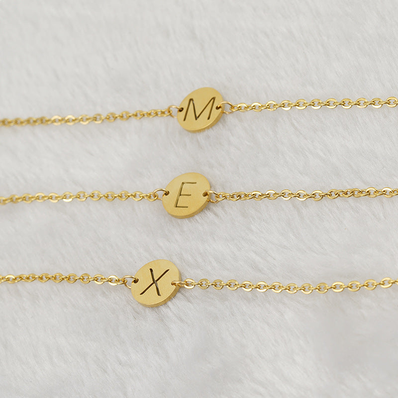 Round Disc Open Initial Letter Bracelet