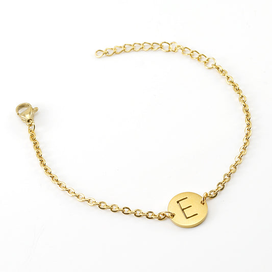 Round Disc Open Initial Letter Bracelet