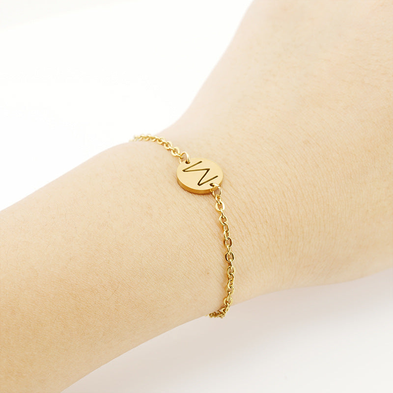 Round Disc Open Initial Letter Bracelet