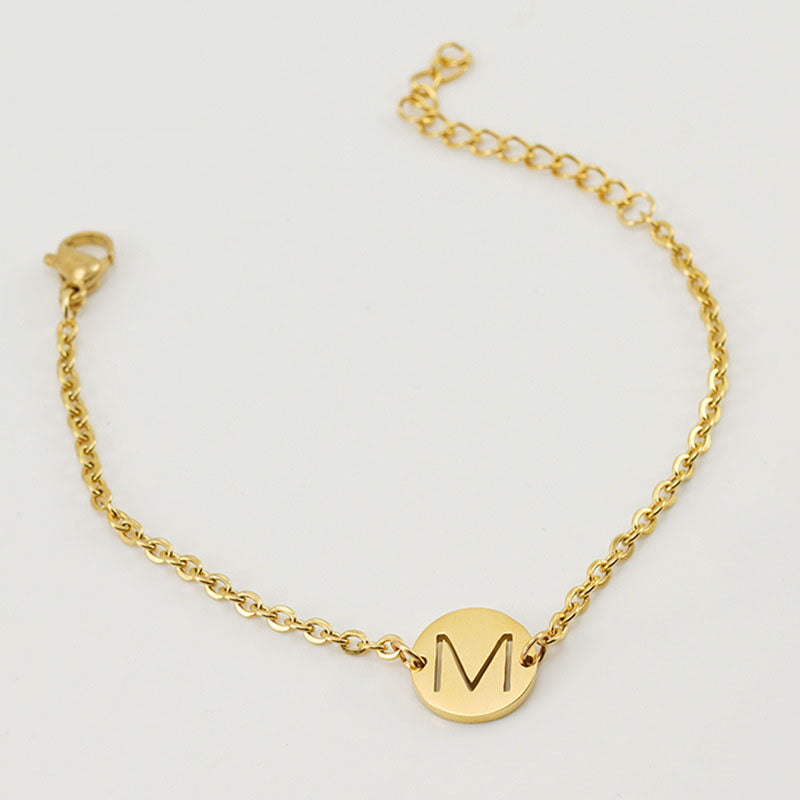 Round Disc Open Initial Letter Bracelet