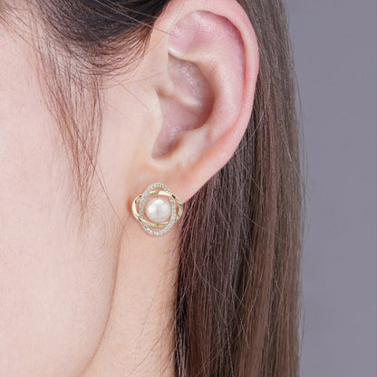 Satellite Micropaved zirconia freshwater pearl earrings