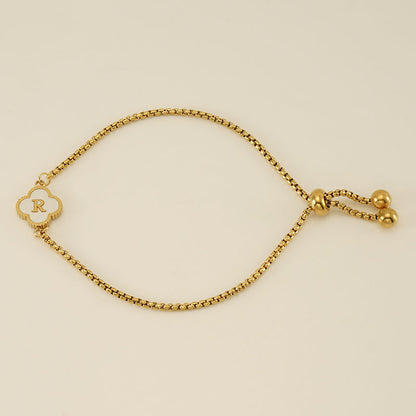 Clover Initial Letter Mother of Pearl Box Chain Bracelet