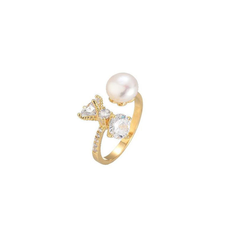 Freshwater Pearl Sapphire Mermaid Tail Open Ring