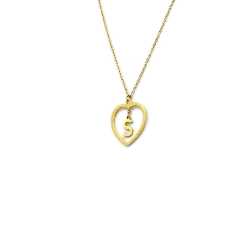 Open Heart Initial Letter Necklace